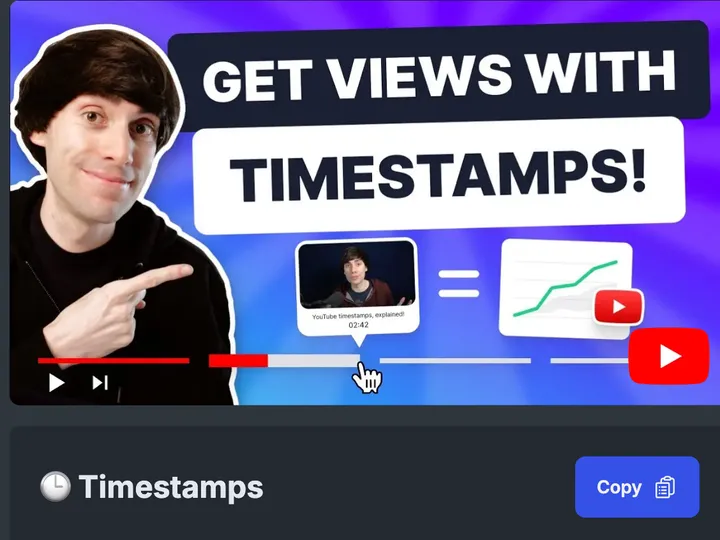 YouTube Chapters preview with a video and generated timestamps.